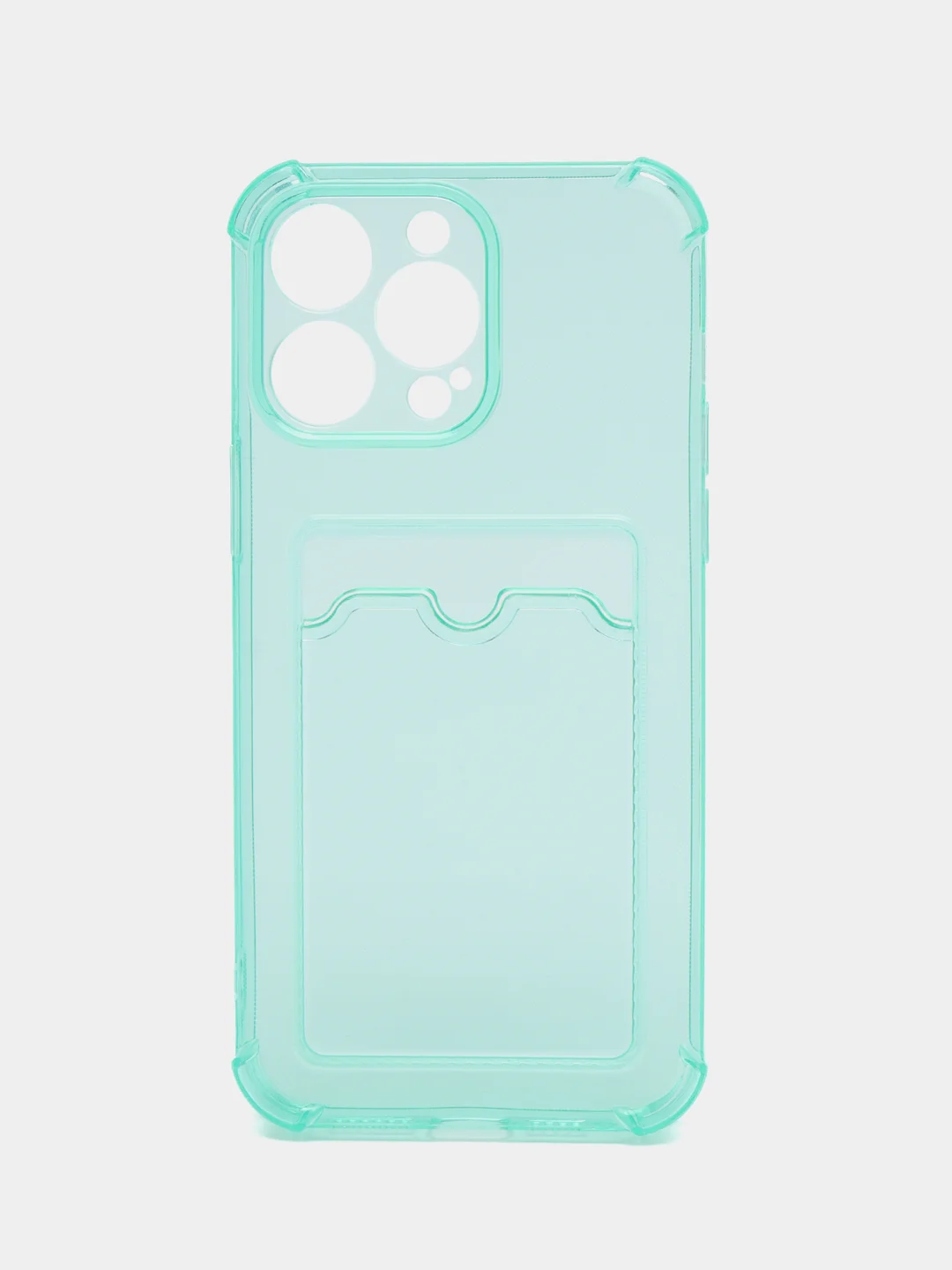 Бирюзовый чехол iPhone 15/14/13/12/11/Pro/Max/Plus/Mini/XR/Xs/6/8/7SE с карманом для карт прозрачный