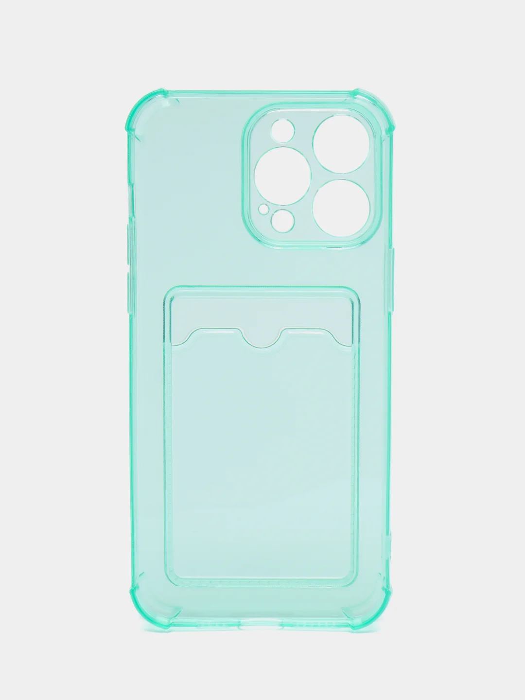Бирюзовый чехол iPhone 15/14/13/12/11/Pro/Max/Plus/Mini/XR/Xs/6/8/7SE с карманом для карт прозрачный