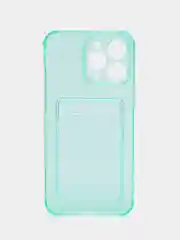 Бирюзовый чехол iPhone 15/14/13/12/11/Pro/Max/Plus/Mini/XR/Xs/6/8/7SE с карманом для карт прозрачный