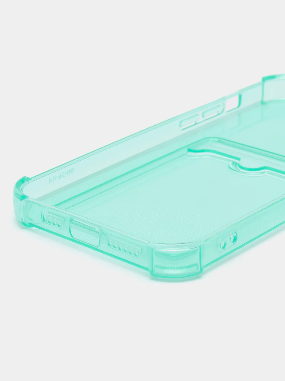Бирюзовый чехол iPhone 15/14/13/12/11/Pro/Max/Plus/Mini/XR/Xs/6/8/7SE с карманом для карт прозрачный