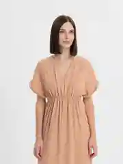Платье летнее QP Store, бежевое, с разрезом