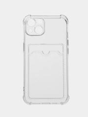 Чехол для iPhone 11/12/13/14/Pro/Max/XR/7/8 прозрачный с отделом-карманом отсеком для карт