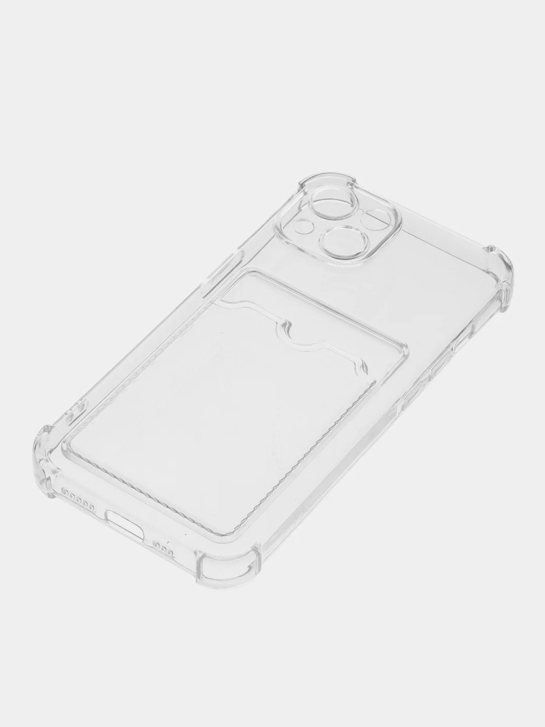 Голубой чехол для iPhone 11/12/13/14/Pro/Max/XR/7/8 прозрачный с отделом-карманом отсеком для карт