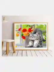 Алмазная мозаика "Кошачье утро", 30 х 40 см  без подрамника