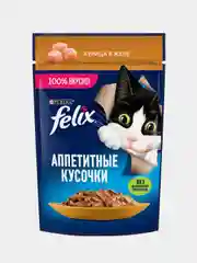 Влажный корм для кошек Felix Аппетитные кусочки, с курицей в желе, 26 штук по 75г