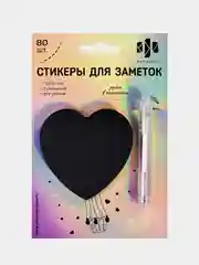Стикеры для заметок бумажные, Сердце 70х70 мм, 80 шт. (+ ручка)