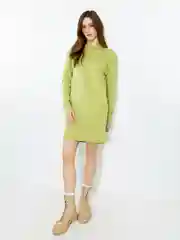 Зеленый платье женское CONCEPT CLUB трикотажное, мини,с рельефами на рукавах