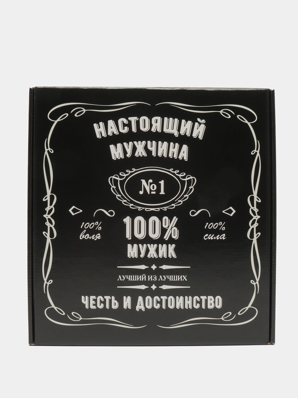Подарочная коробка "100% Мужик", чёрная, 28,5 х 9,5 х 29,5 см
