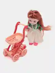 Бежевый кукла шарнирная с аксессуарами "Девочка с коляской"