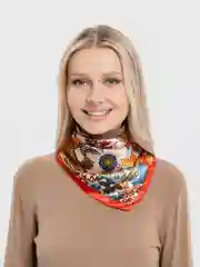 Оранжевый платок женский, атласный, с рисунком