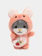 Тёмно-розовый мягкая игрушка-брелок "Кот в костюме", 12 см, котик в кигуруми, кот в кигуруми