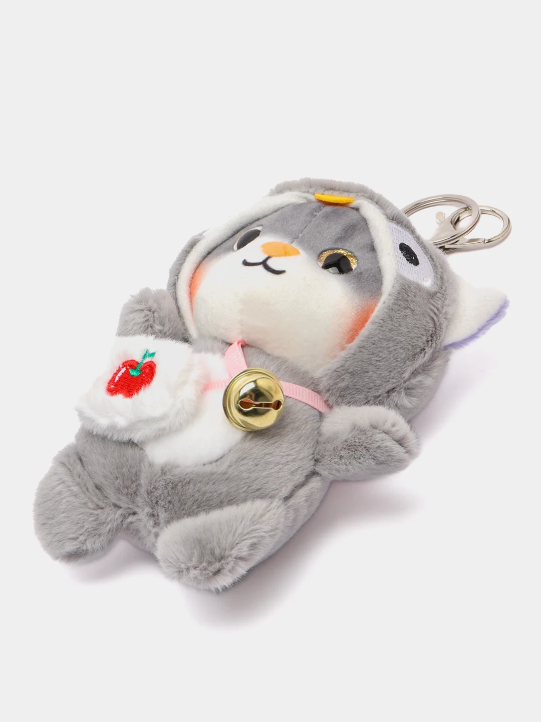 Серебряный мягкая игрушка-брелок "Кот в костюме", 12 см, котик в кигуруми, кот в кигуруми