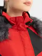 Алый костюм женский зимний спортивный с капюшоном на меху, костюм лыжный, горнолыжный