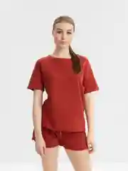 Багровый пижама женская, вафельная, комплект: футболка и шорты