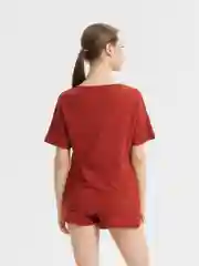 Багровый пижама женская, вафельная, комплект: футболка и шорты