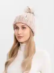 Бежевый меланж шапка бини женская / шапка с отворотом