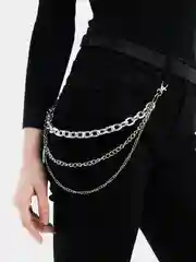Серебряный цепь на джинсы, трехуровневая, крупные звенья