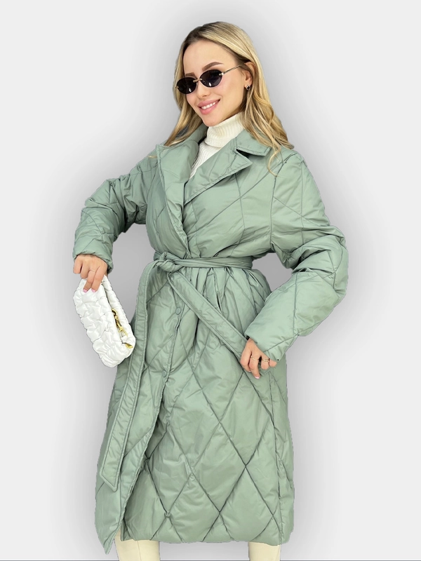 Куртка осенняя, удлиненная, с поясом, оверсайз, без капюшона