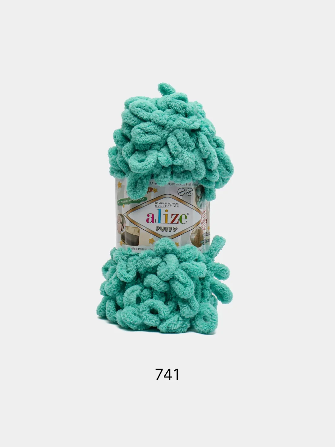 Бирюзовый пряжа Alize Puffy, 5 штук, петельки большие