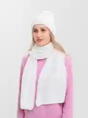 Белый шапка женская, зимняя, утепленная флисом, с шарфом крупной вязки