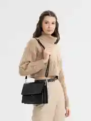 Черный сумка женская, портфель кросс-боди, с твердым корпусом