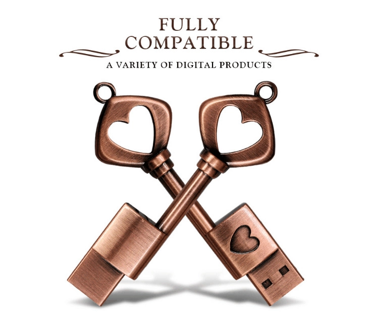 USB флешка "Ключик с сердечком", металлическая