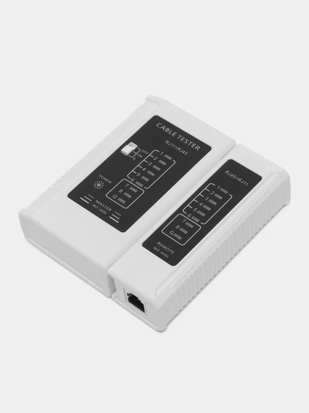 Белый тестер сетевого LAN интернет кабеля RJ45 и телефонного кабеля RJ11