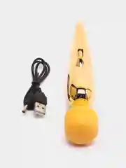 Золотой вибратор женский с упругой головкой, встроенный аккумулятор от USB