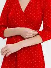 Красный платье женское, в горошек, на запах