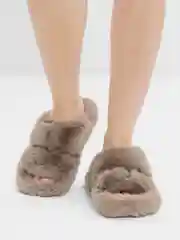 Хаки женские домашние тапочки, меховые