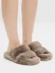 Хаки женские домашние тапочки, меховые