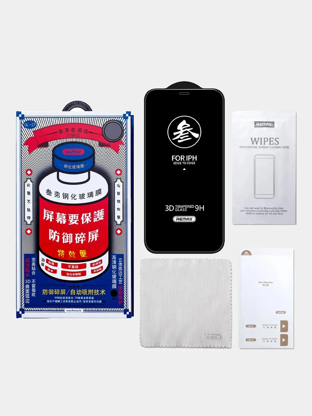 Белый защитное стекло Remax на iPhone 14, 13, 12, 11, 7, 8, plus, X, XS, XR Max Pro mini