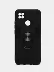 Угольный чехол для Xiaomi Redmi 9C, Redmi 10A, противоударный с металлической подставкой-кольцом