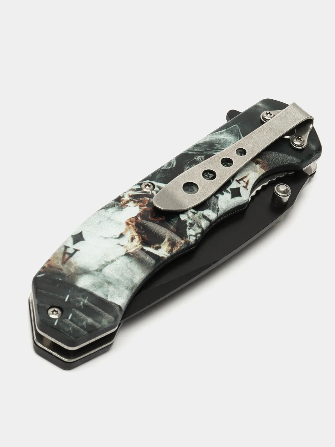 Черный нож туристический раскладной BOKER череп волк орел