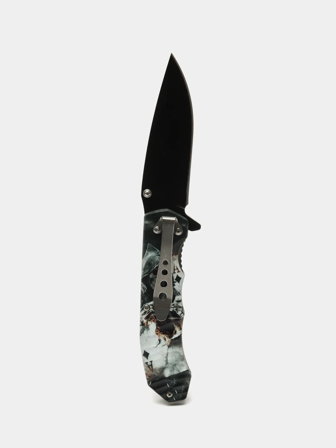 Черный нож туристический раскладной BOKER череп волк орел