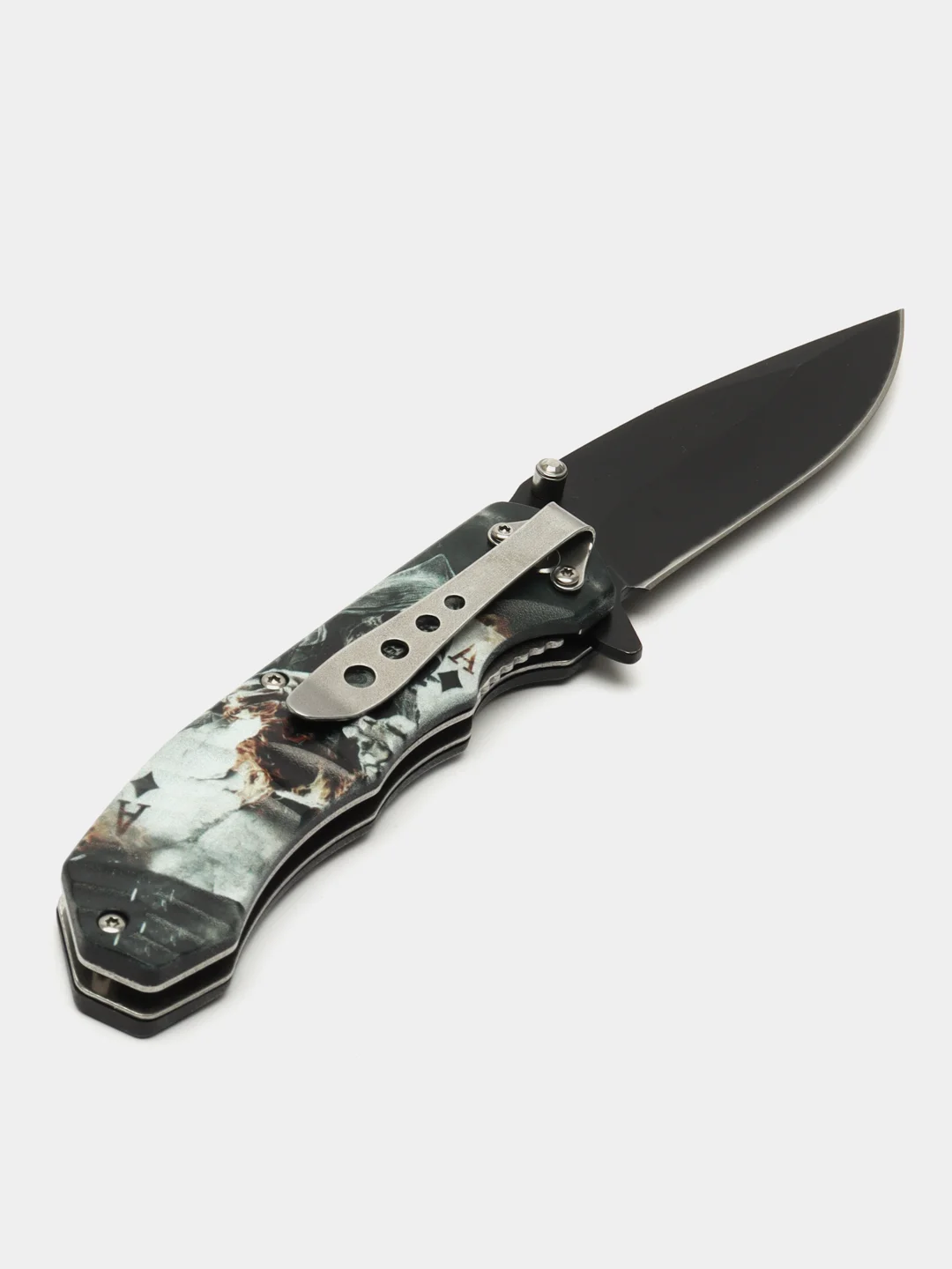 Черный нож туристический раскладной BOKER череп волк орел