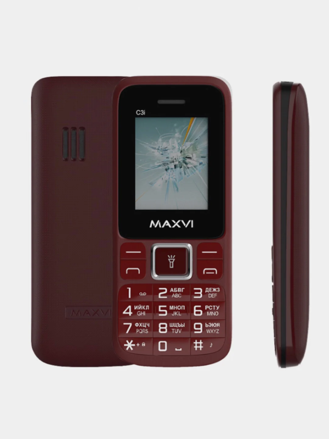 Красный мобильный телефон Maxvi C3i, аккумулятор 800 мАч