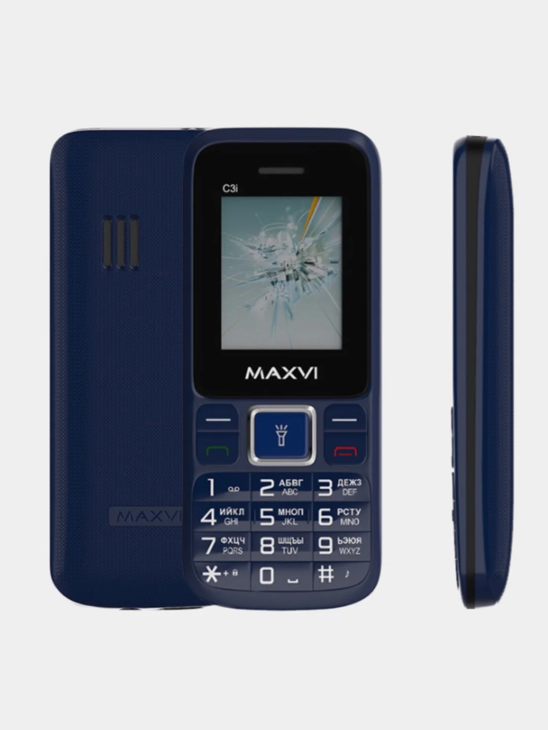 Синий мобильный телефон Maxvi C3i, аккумулятор 800 мАч