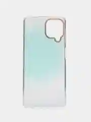 Бирюзовый силиконовый чехол Samsung A22 рисунком,из органического стекла