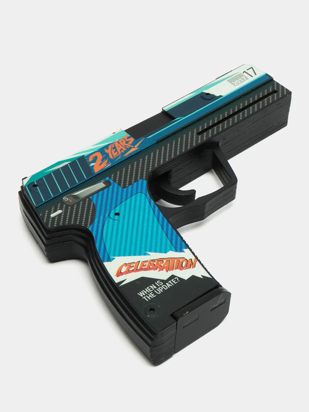 Синий пистолет-резинкострел USP-S ЮСП, деревянный