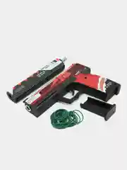 Красный пистолет-резинкострел USP-S ЮСП, деревянный