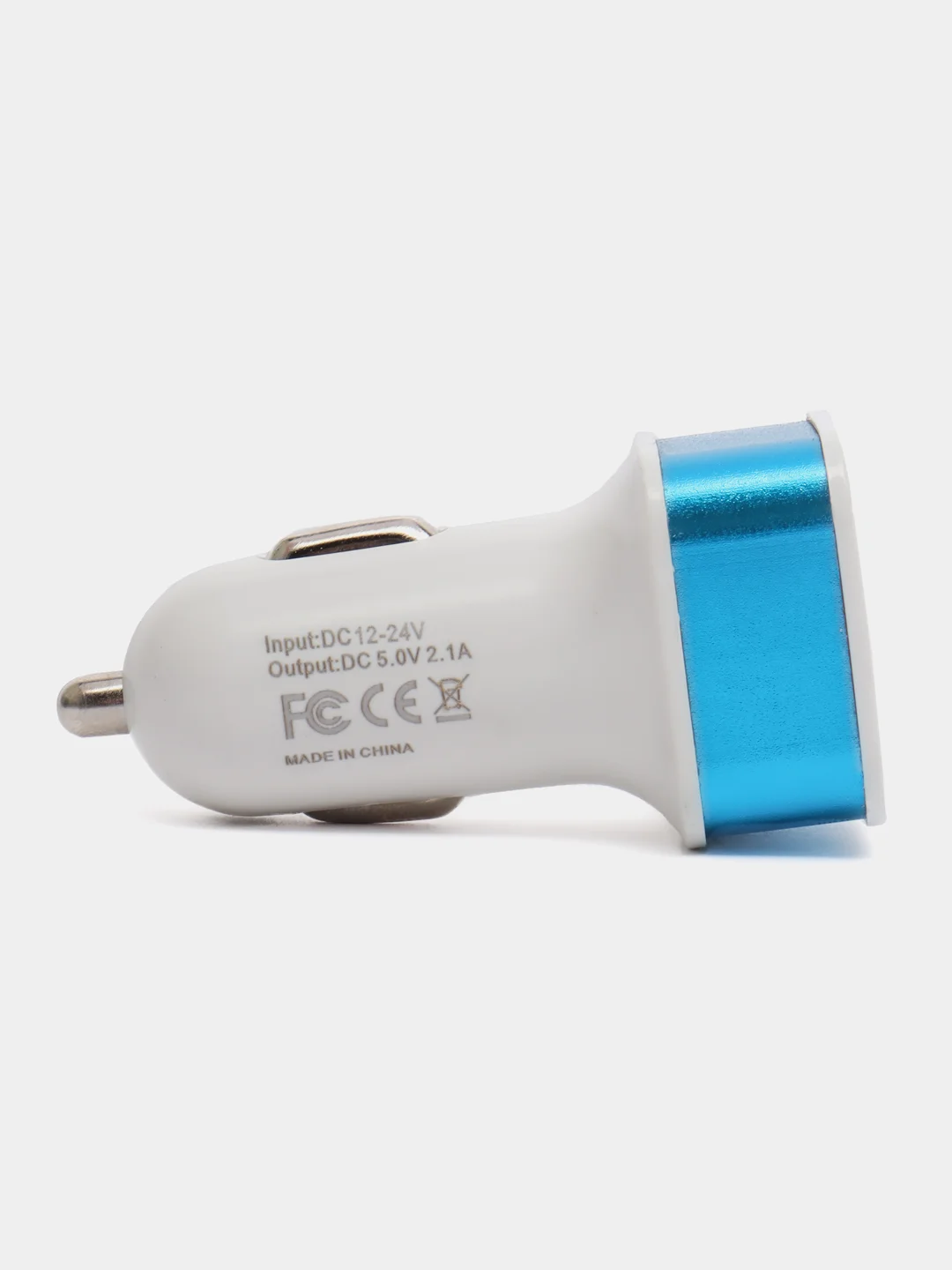 Серебряный автомобильное зарядное устройство 2xUSB с индикатором 1А, 2.1А /Автомобильный адаптер