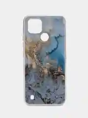Голубой силиконовый чехол на Oppo Realme C21/Реалми С21 прозрачный, с рисунком, защита камеры