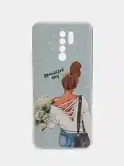 Тёмно-серый силиконовый чехол на Xiaomi Redmi 9 / Сяоми Редми 9 прозрачный, с рисунком, защита камеры