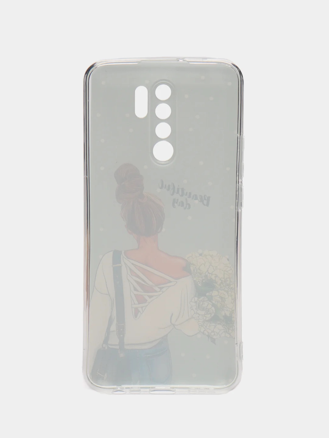 Тёмно-серый силиконовый чехол на Xiaomi Redmi 9 / Сяоми Редми 9 прозрачный, с рисунком, защита камеры