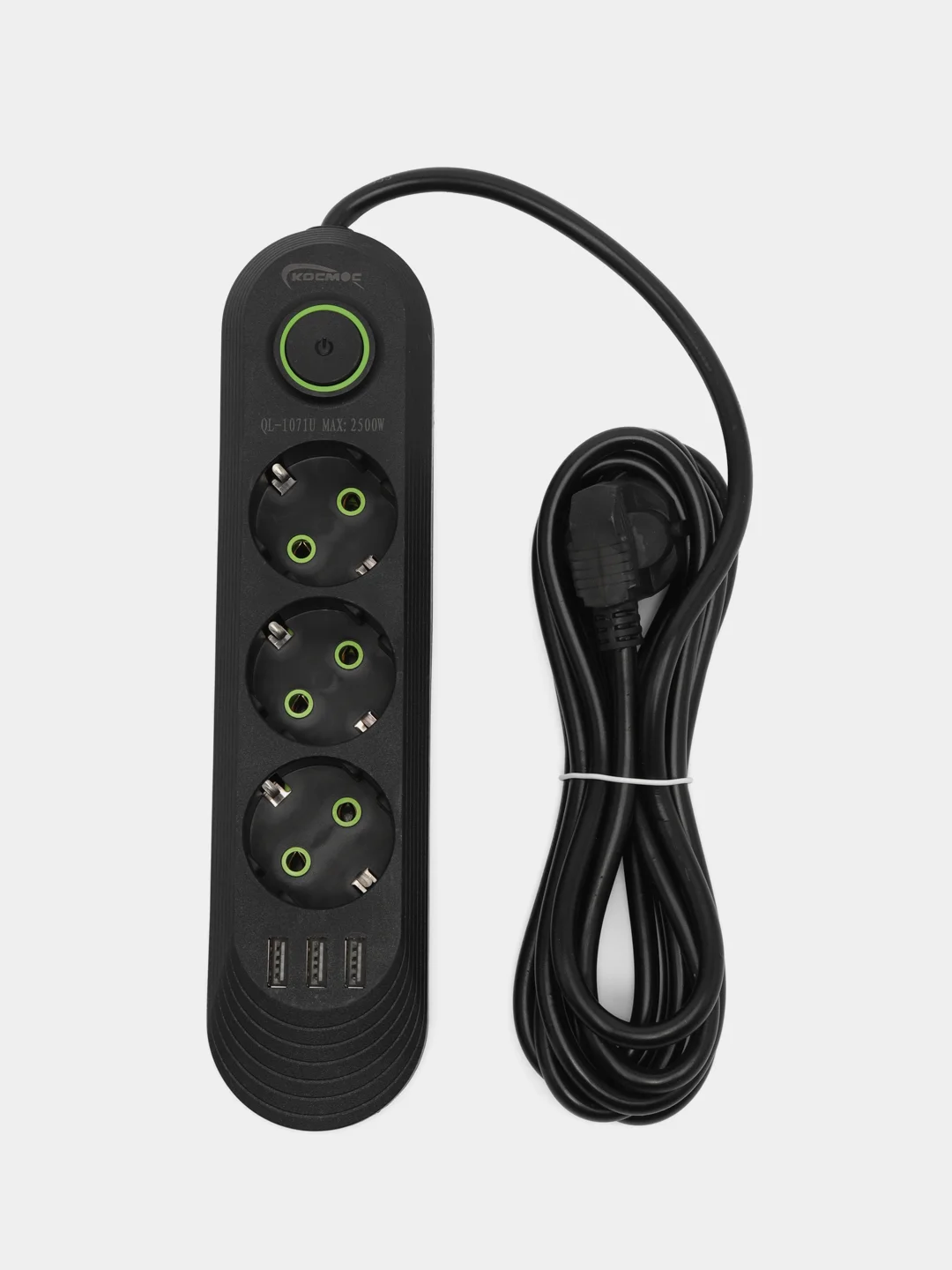Черный сетевой фильтр, с USB разъемами, 3 м