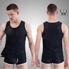 Черный майка мужская, сетчатая, однотонная