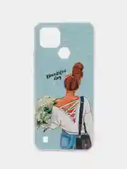 Тёмно-серый силиконовый чехол на Oppo Realme C21/Реалми С21 прозрачный, с рисунком, защита камеры