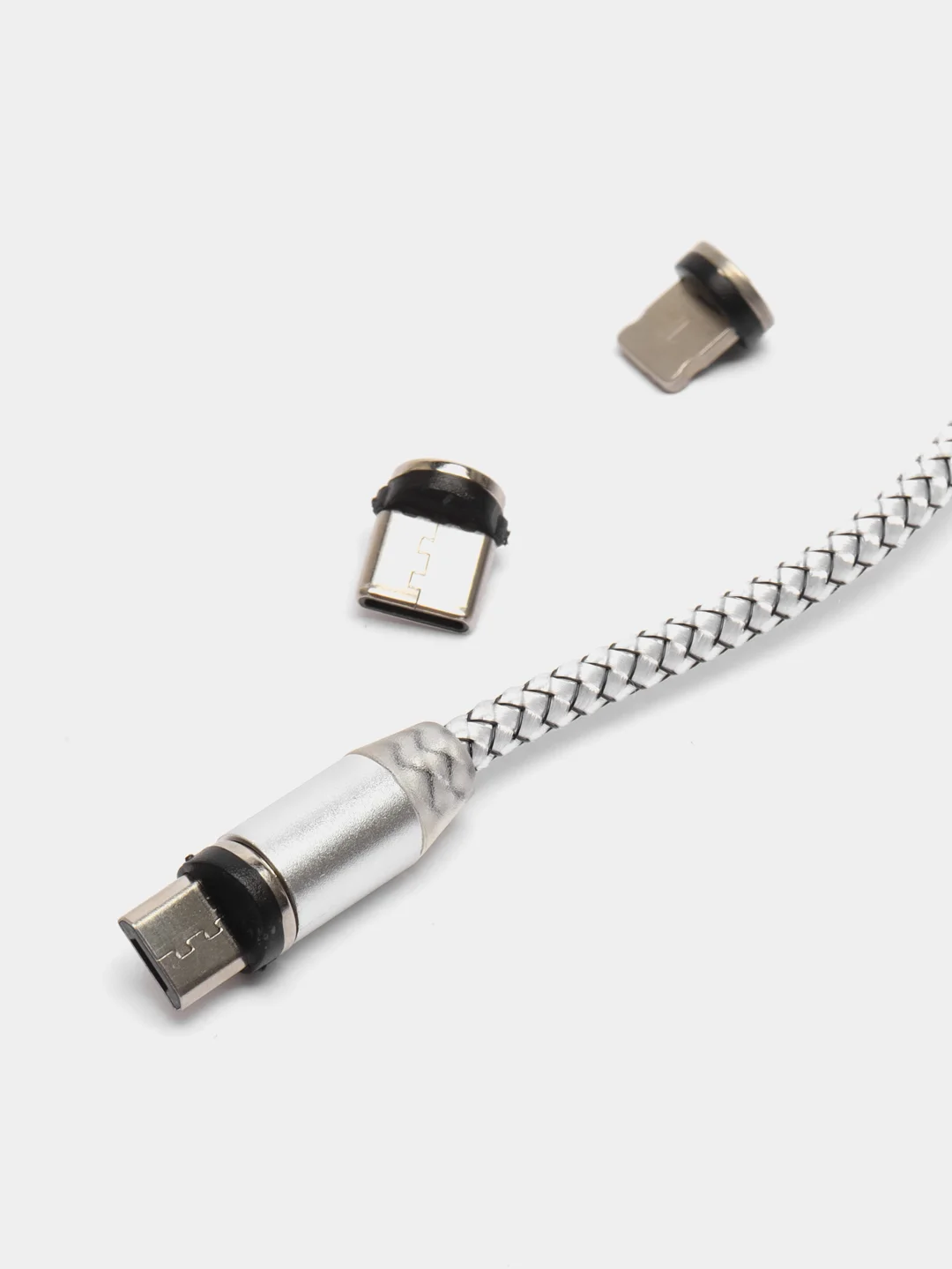 Серебряный usb-кабель магнитный X-cable c коннекторами: Micro, Type-C,  Lightning
