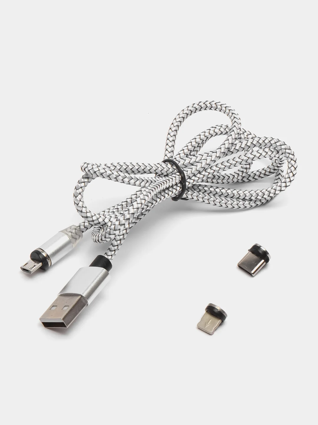 Серебряный usb-кабель магнитный X-cable c коннекторами: Micro, Type-C,  Lightning